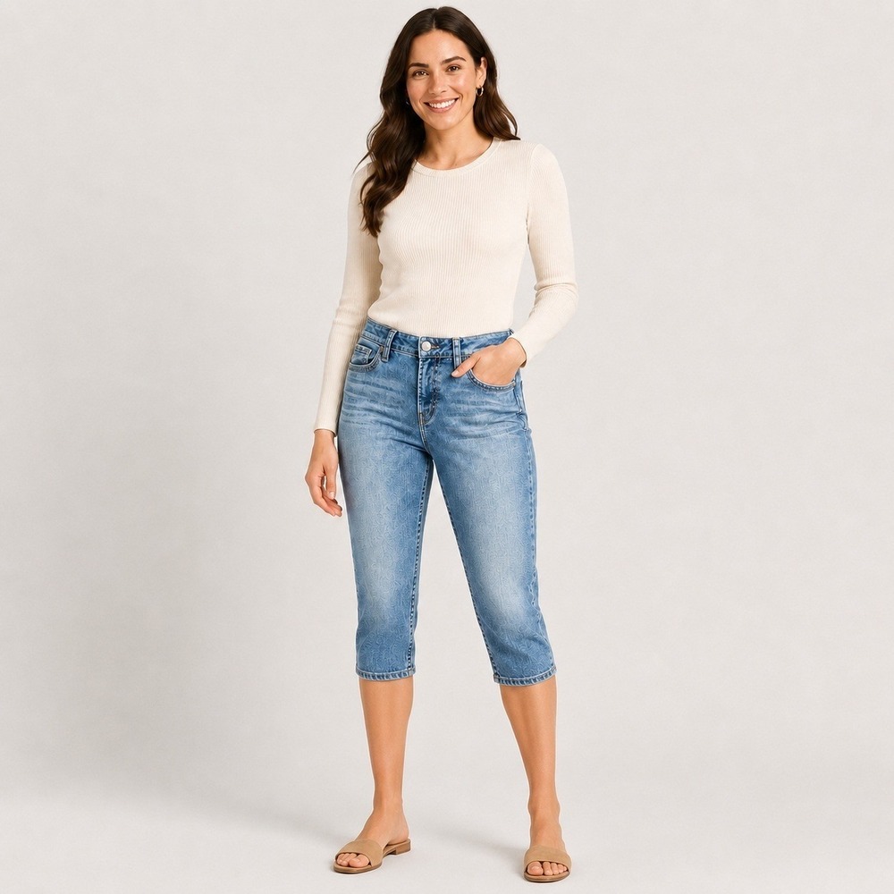 Silver Jeans Aiko Capri Womens W30 Blue Cotton Mid Rise Acid Wash